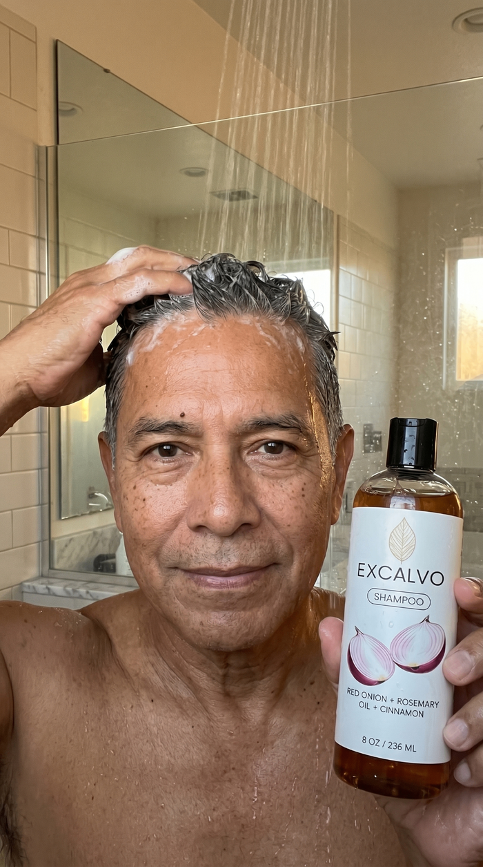 Cliente usando Excalvo Shampoo